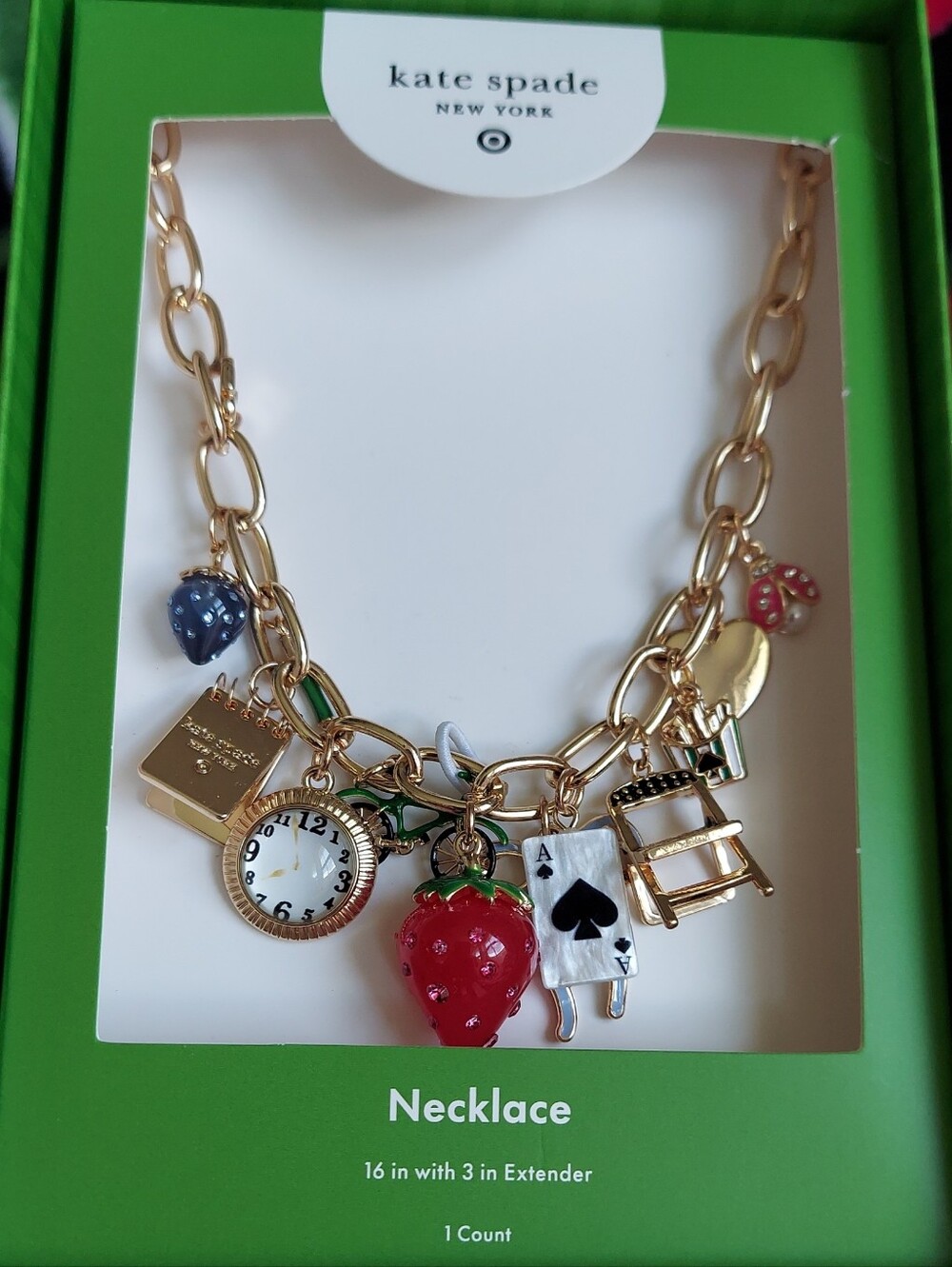 Nwt Kate spade X Target Gold-Tone Charm Necklace with Multicolor Charms